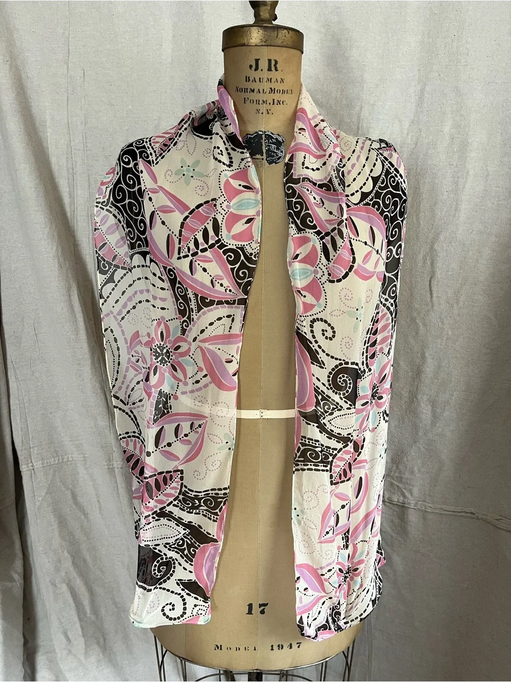 Vintage Women’s Sheer Rectangular Floral Scarf